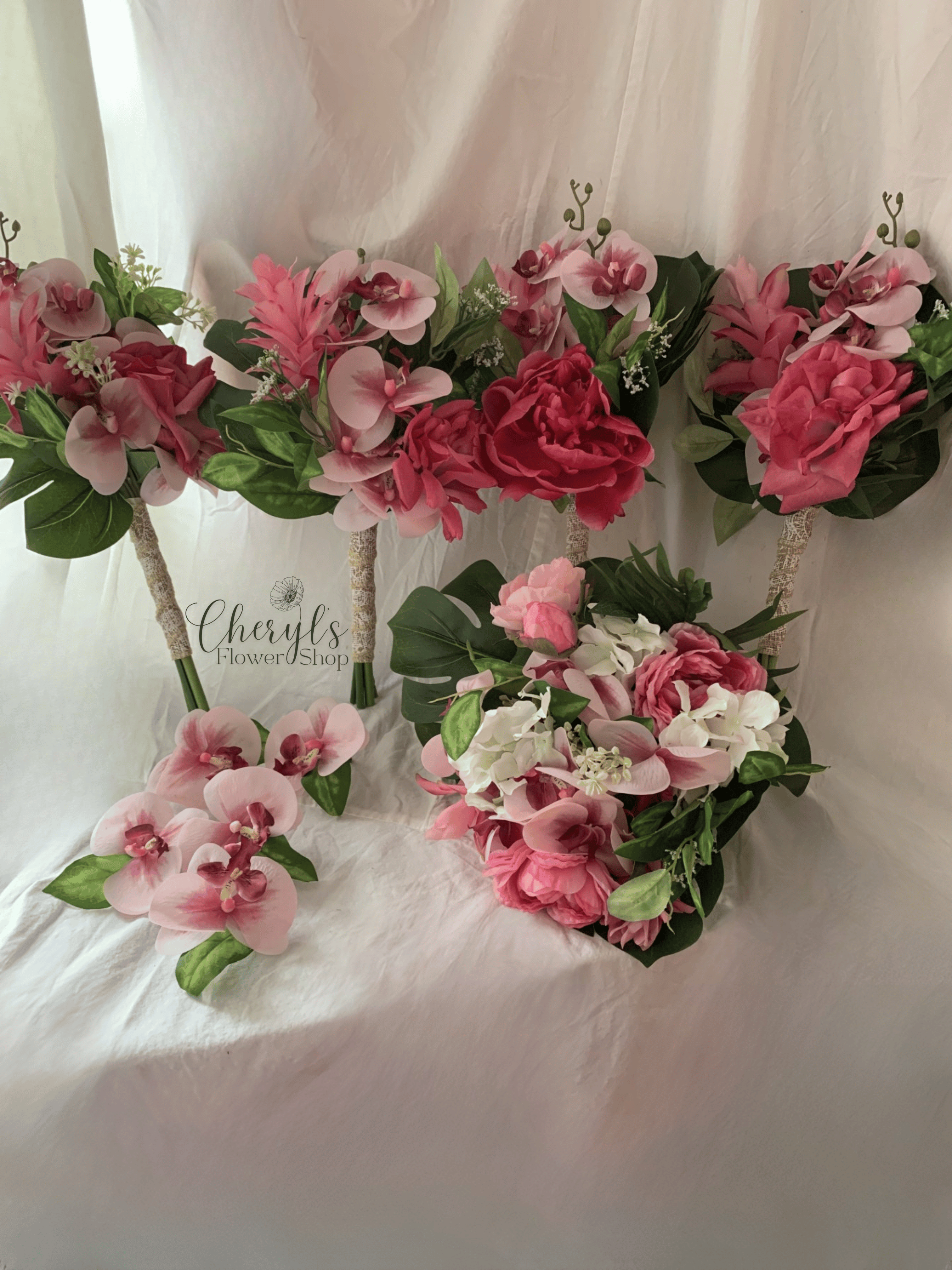 pink silk flower wedding package