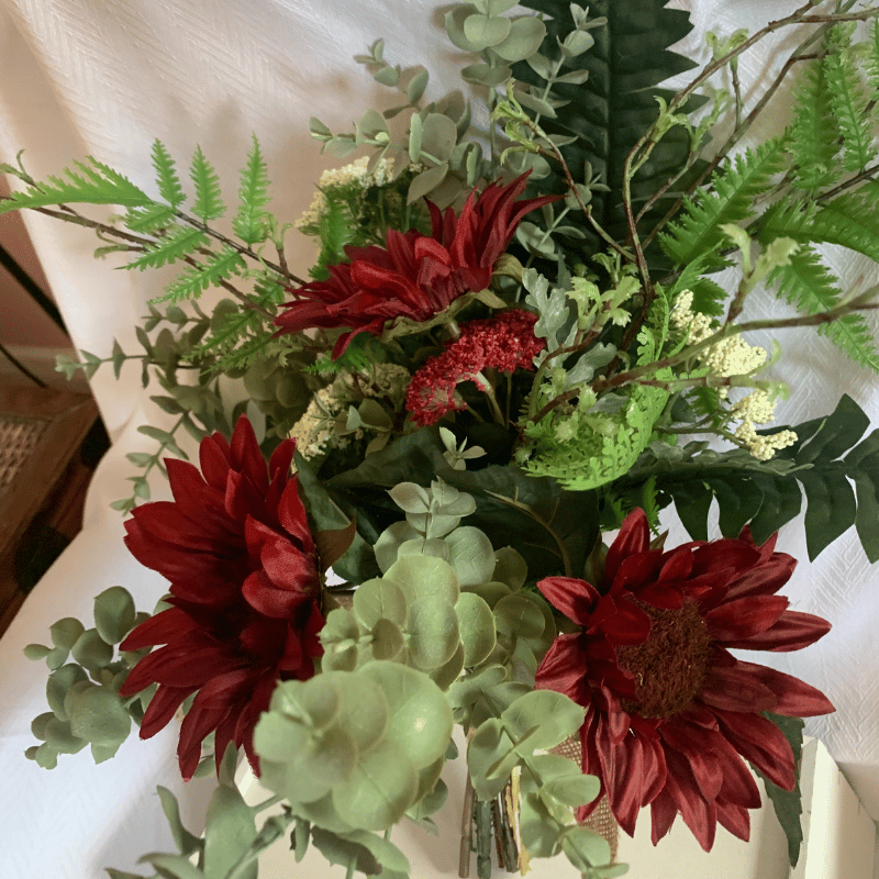 Red Sunflower Silk Flower Memorial Bouquet