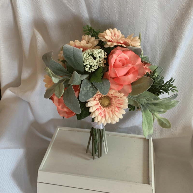 Peach and Coral Silk Flower Memorial Bouquet