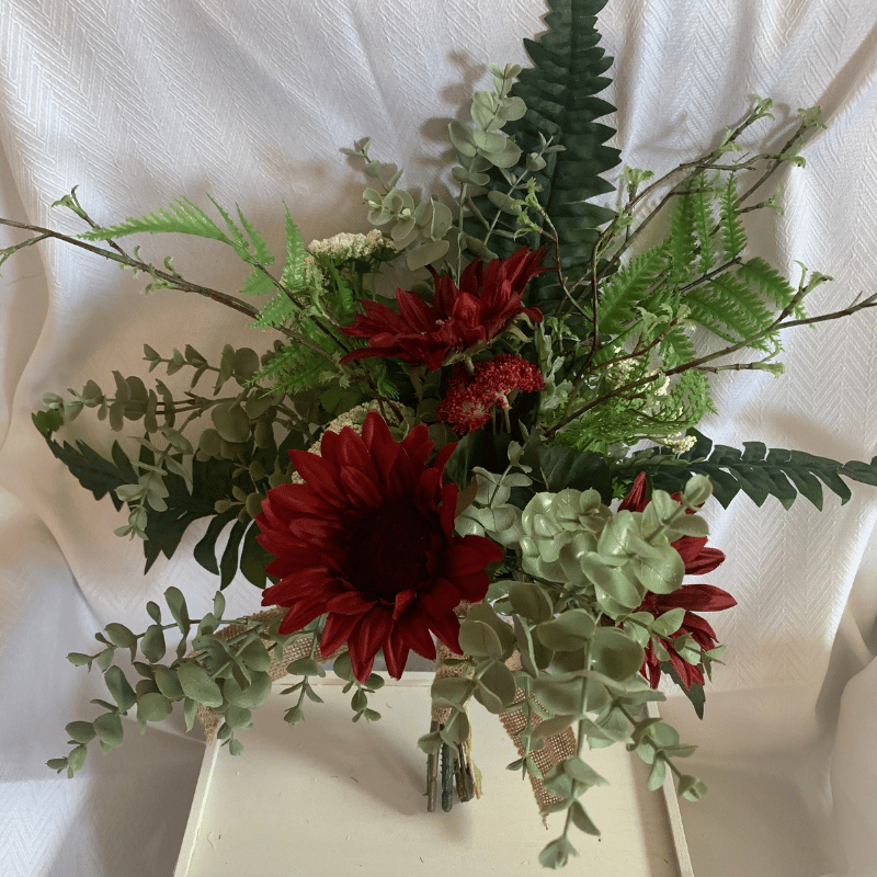 Red Sunflower Silk Flower Memorial Bouquet