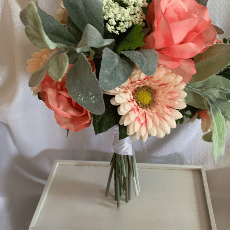Peach and Coral Silk Flower Memorial Bouquet