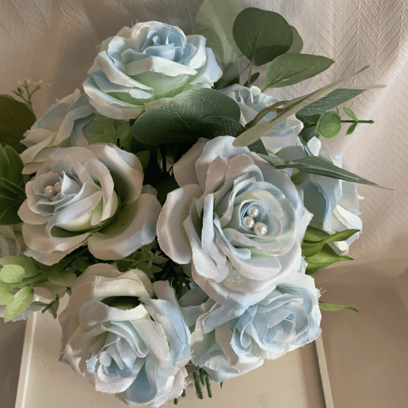 Baby Blue Silk Flower Memorial Bouquet