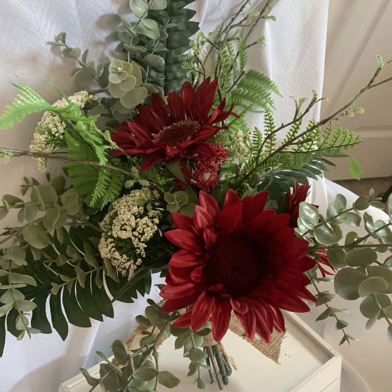 Red Sunflower Silk Flower Memorial Bouquet