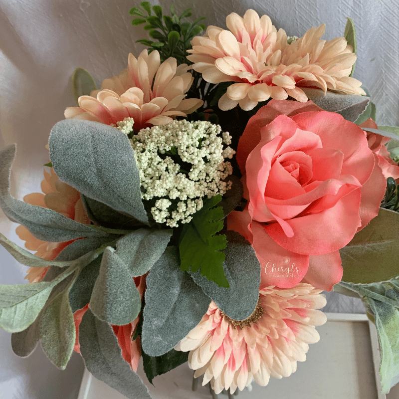 Peach and Coral Silk Flower Memorial Bouquet