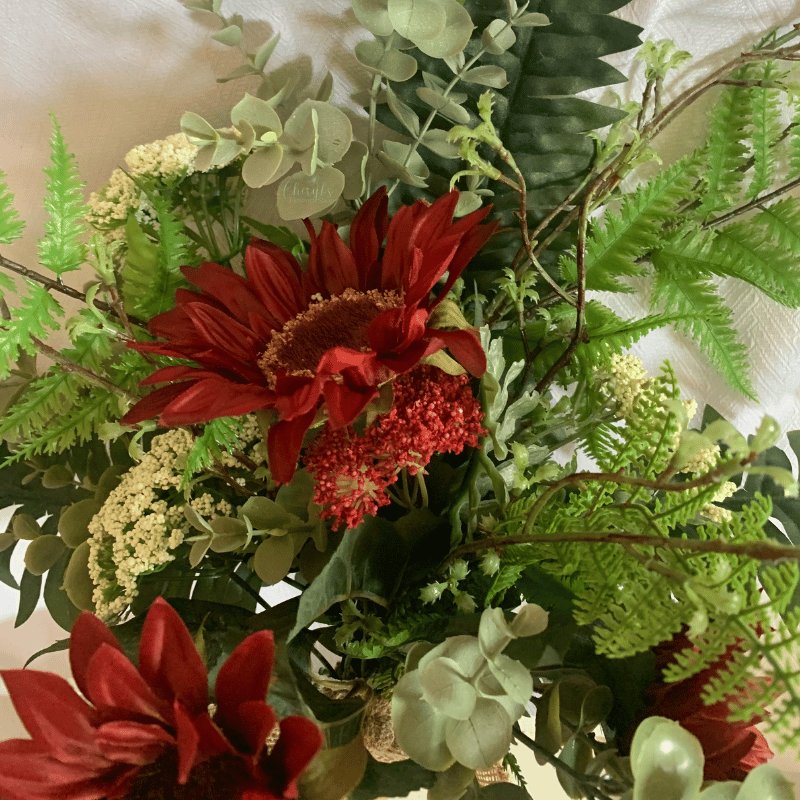 Red Sunflower Silk Flower Memorial Bouquet