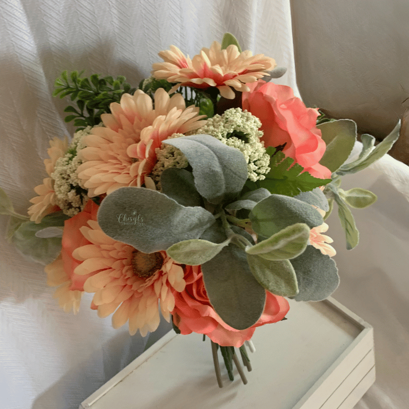Peach and Coral Silk Flower Memorial Bouquet