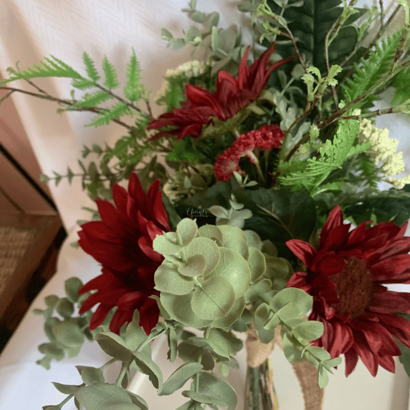 Red Sunflower Silk Flower Memorial Bouquet