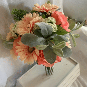 Peach and Coral Silk Flower Memorial Bouquet