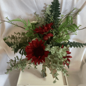 Red Sunflower Silk Flower Memorial Bouquet